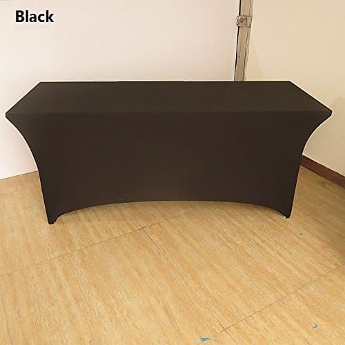 SY66 table cloths Tablecloth Cover, 6 ft Black, Table Cloth Skirts, Rectangular, Polyester/Spandex, Elastic, Stretchable Linen, Stain & Wrinkle Proof, for Folding Tables, Wedding, DJ, Events