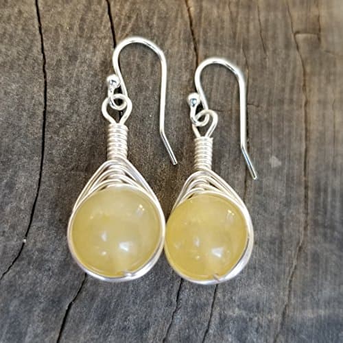Yellow Agate Silver Wire Wrap Chakra Healing Handmade Earings