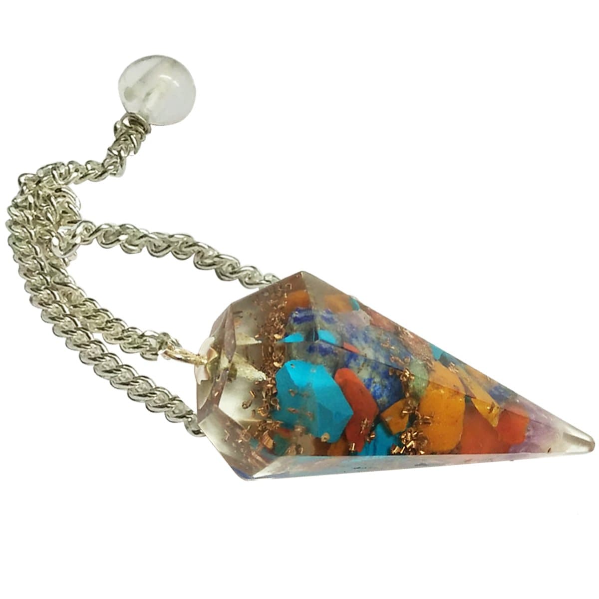Orgonite Point pendulum/ Multi stone oraganite point Pendulum With Chain for Scrying Healing Dowser / multistone oragan Dowser With chainBy Mangalam House