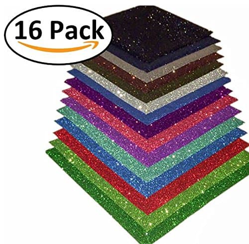 Glitter Heat Transfer Vinyl (HTV) | 16 Pack Bundle | 10" x 10" Easy Weeding Sheets | Iron-On | Silhouette Cameo | Cricut Machine | Heat Press Machine | T-Shirts | Sweatshirts | Hoodies