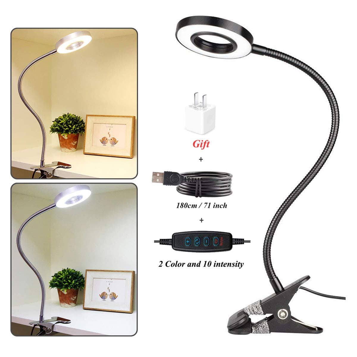 LED Lash Lamp,Bed Light,Eyelash Extension Light,Reading Lamp,LED Clip On Lamp,USB Eye-Care Book Light,Tattoo,Nail Art,Makeup Lash lamp,Warm Light and White Light,Adapter Included