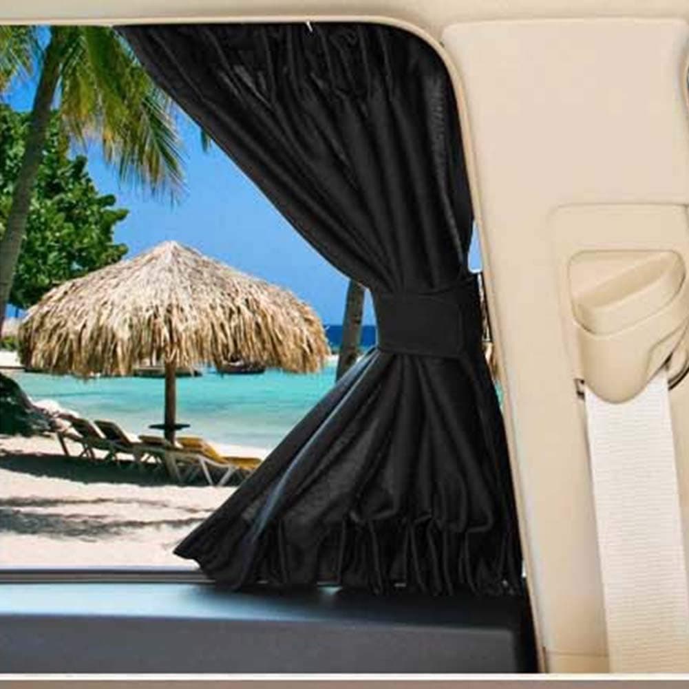 Car Window Sunshade Curtain - 2 Pack Universal Sun Protection Shield 70x47cm UV-Protection Car Seat Window Shade Curtain Drape(Black)