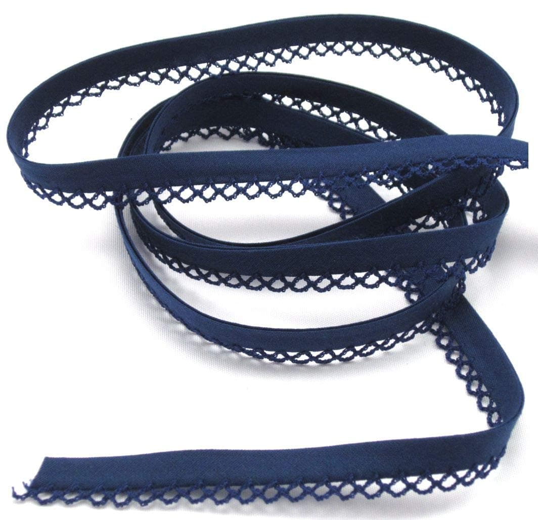 Navy Blue Lace Edged Double Fold Bias on a 3m length (N.B. this is a cut from a roll)