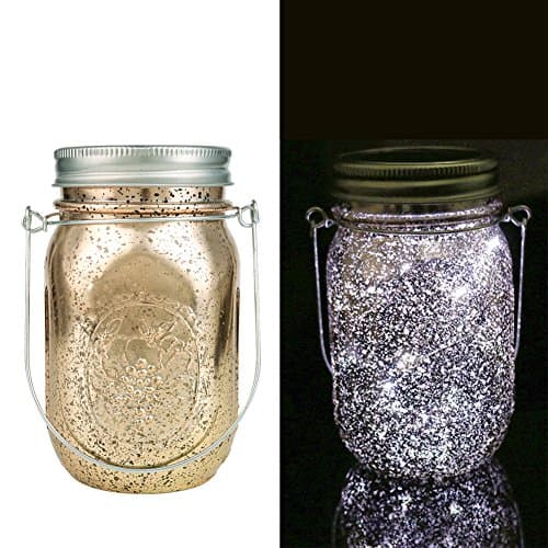 Solar Mason Jar LED Lamp Bottle Light Fairy String Light Insert Hanging Lantern for Wedding,Party,Indoor,Outdoor,Patio or Valentine's day，Christmas day etc Decor (white+Rose gold jar)