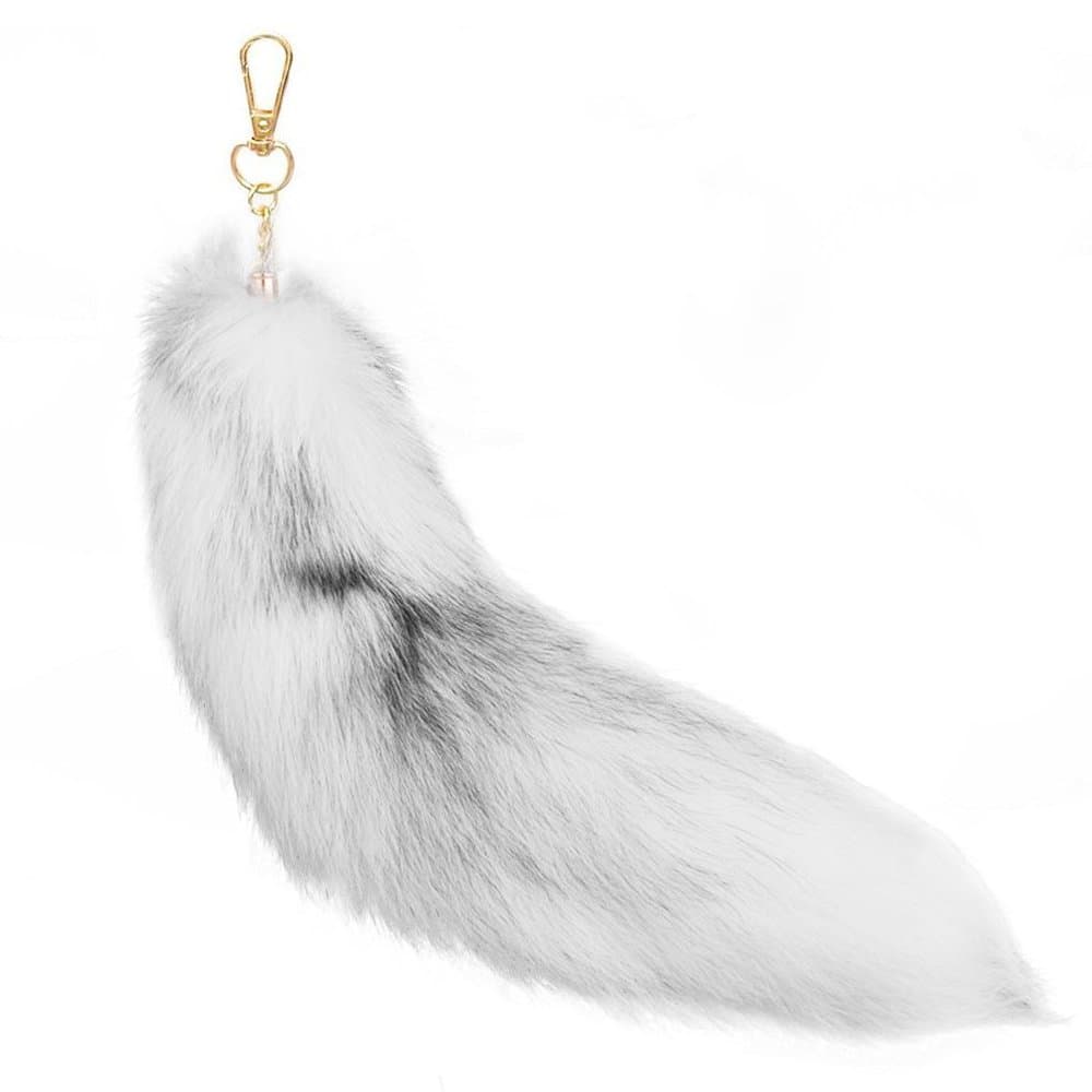 Beautiful Real Fox Tail (White),Costume,Keychain,Huge Key Ring, Cosplay(15.7"-17.7''), Fluffy Fur Toy - Handbag Accessories Chain Ring Hook Tassels