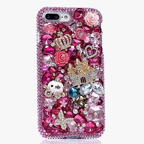Galaxy NOTE 8 Case, [Premium Handmade Quality] Bling Genuine Crystals Protective Case Cover for Samsung Galaxy NOTE 8 [by Luxaddiction] Hot Pink Castle Design with Phone Charm