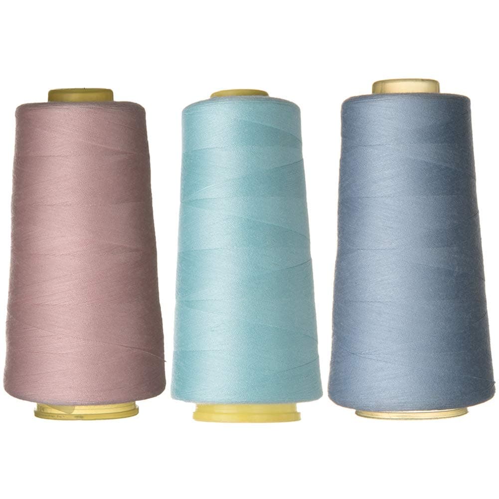 RCL Polyester Sewing Thread for Quilting Serger Overlock Merrow Single Needle All Purpose Machine Thread 3 Large Cones Assorted Colors (3000 Yards Each)