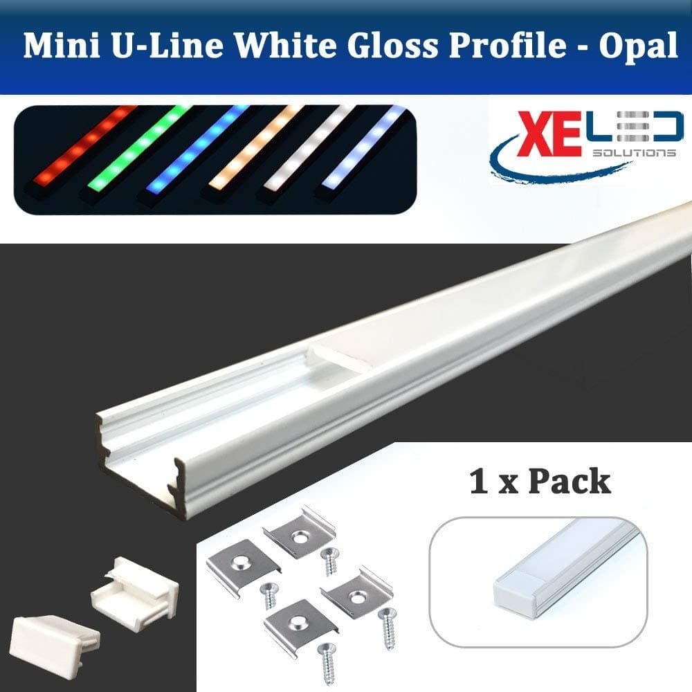 (1 x Pack) 2 Meter WHITE GLOSS Mini U-Line Aluminium LED Profile/Extrusion/Channel with Opal (Milky) Diffuser for Mounting Flexible LED Strip Lighting