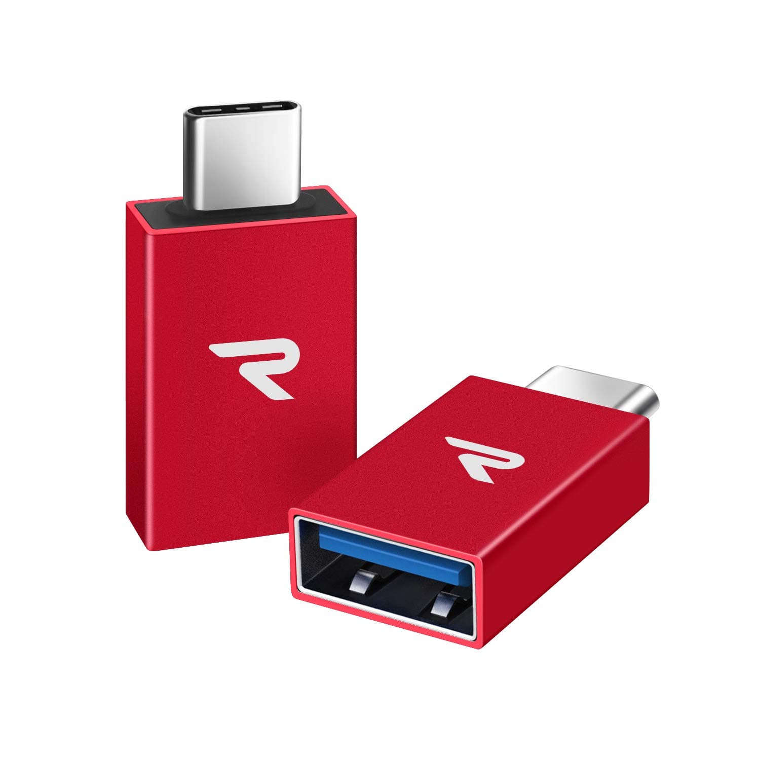 RAMPOW Type C Adapter, USB 3.0 Aluminum USB C to USB A Adapter with OTG [2 Pack] – Compatible with Samsung Galaxy S8/S9+/Note 8, OnePlus 2/3/3T/5, HTC 10/U11, Xperia XZ – Red