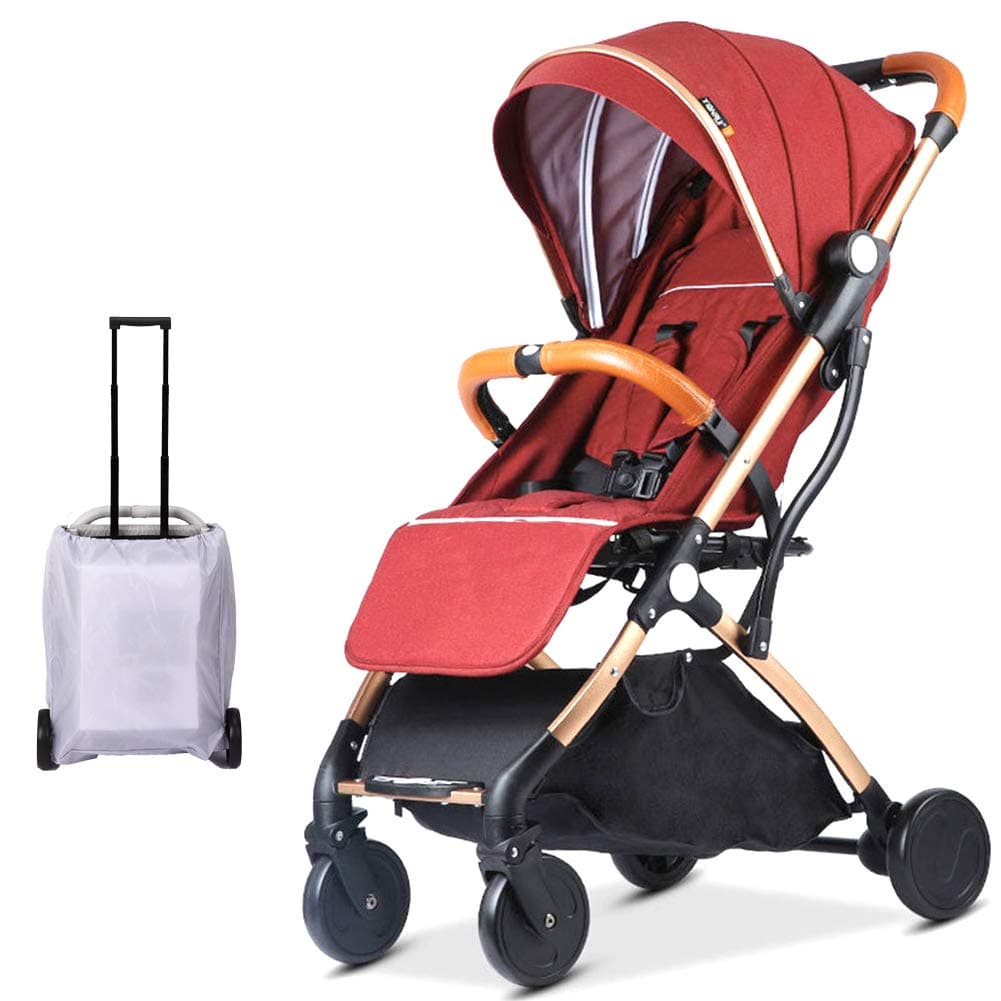 Lightweight Stroller,Compact Travel Buggy,One Hand Foldable,Five-Point Harness,Great for Airplane (Red Wine)