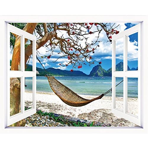 Leave the window-Leave Windows decorated with posters emulation window wall sticker 3D space 60*50cm town style, hammocks ocean ,150*120cm