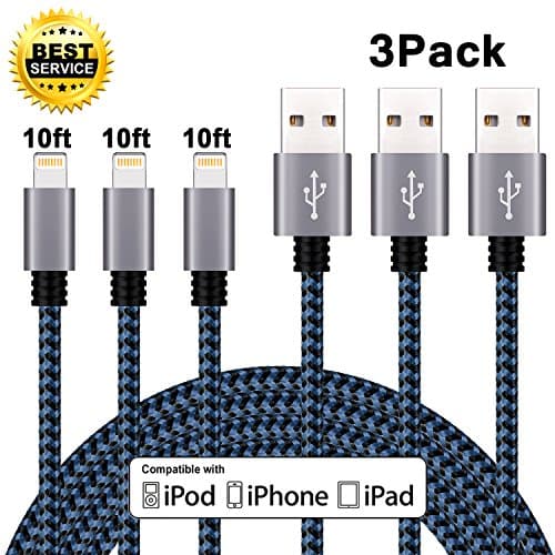 Lightning Cable, Atill iPhone Charger 3Pack 10FT Nylon Braided USB Charging Cable Cord for iPhone X 8 8 Plus 7 7 Plus 6 6s 6 Plus 6s Plus 5 5s SE 5c, iPad, iPod - Blue