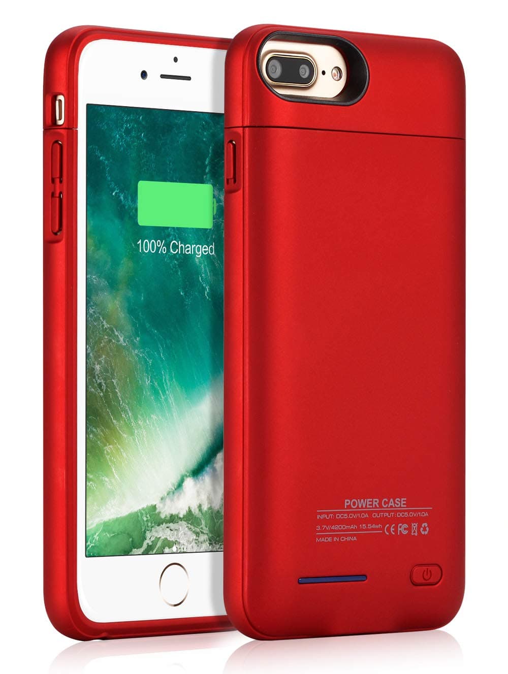 JUBOTY Battery Case for Iphone 7 Plus 8 Plus,4200mAh Slim Rechargeable Protective Portable Charging Case for iPhone 8 Plus/7 Plus Juice Power Bank Battery Charger Case (Red-4200mAh)