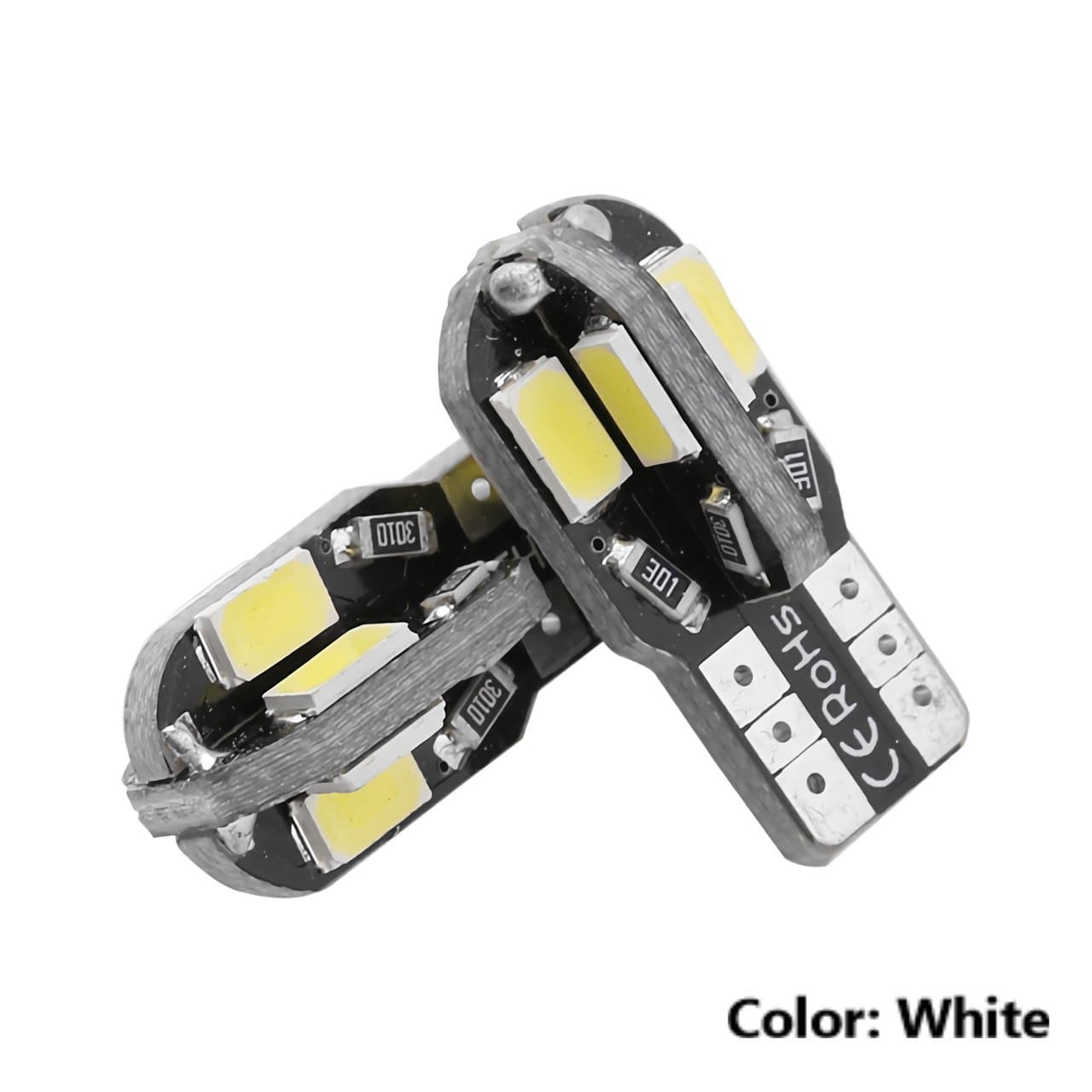 GCT White 8 SMD LED Canbus Error Free | No Error T10 Car Interior Lamp & Exterior Light for Number License Plate | Parking Bulb | Roof Festoon Light for Car & Bike (Set of Two)