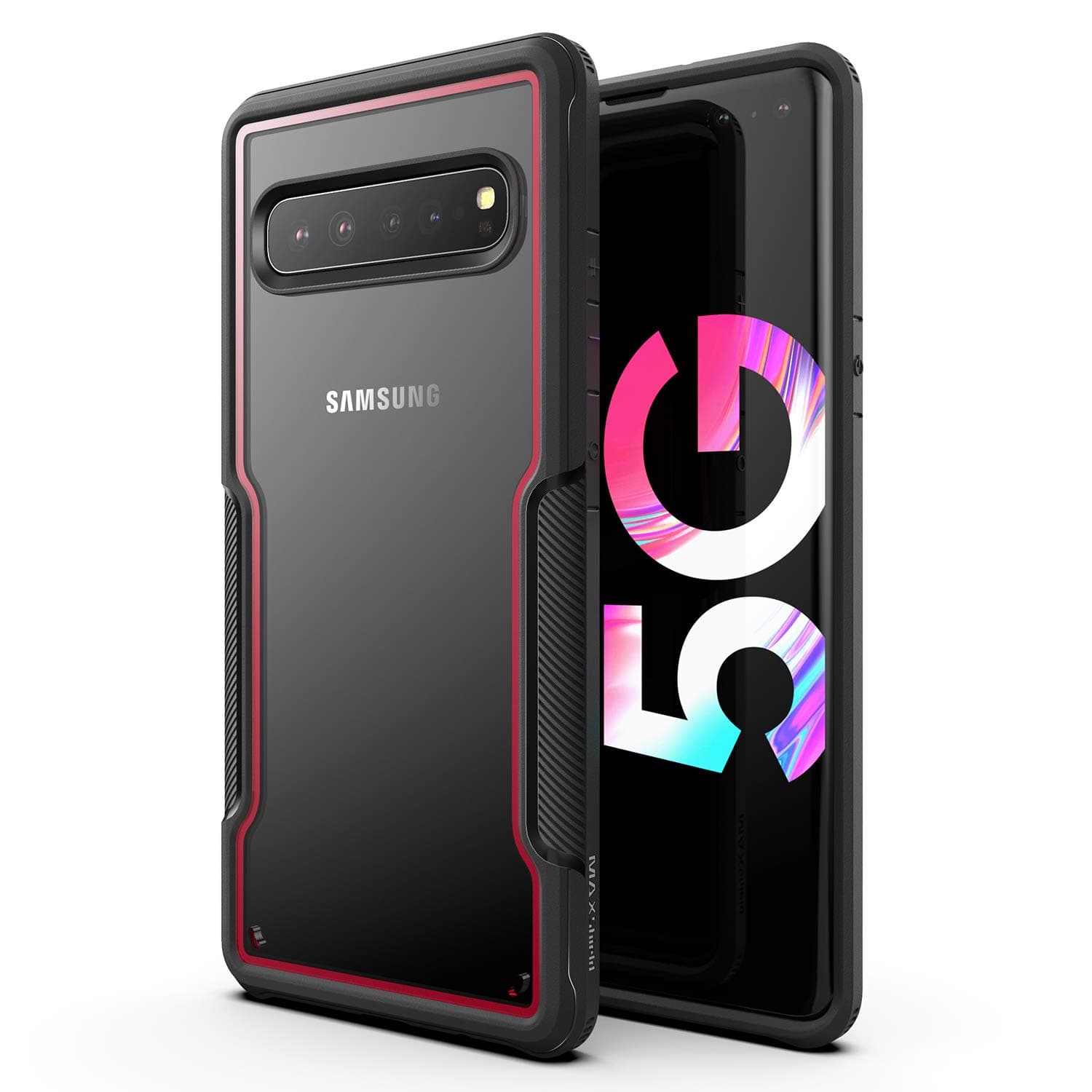 MAXSHIELD Compatible with Samsung Galaxy S10 & S10 5G Case, Heavy Duty Shockproof Slim Clear Protection Cover [Razor X Series]-Red