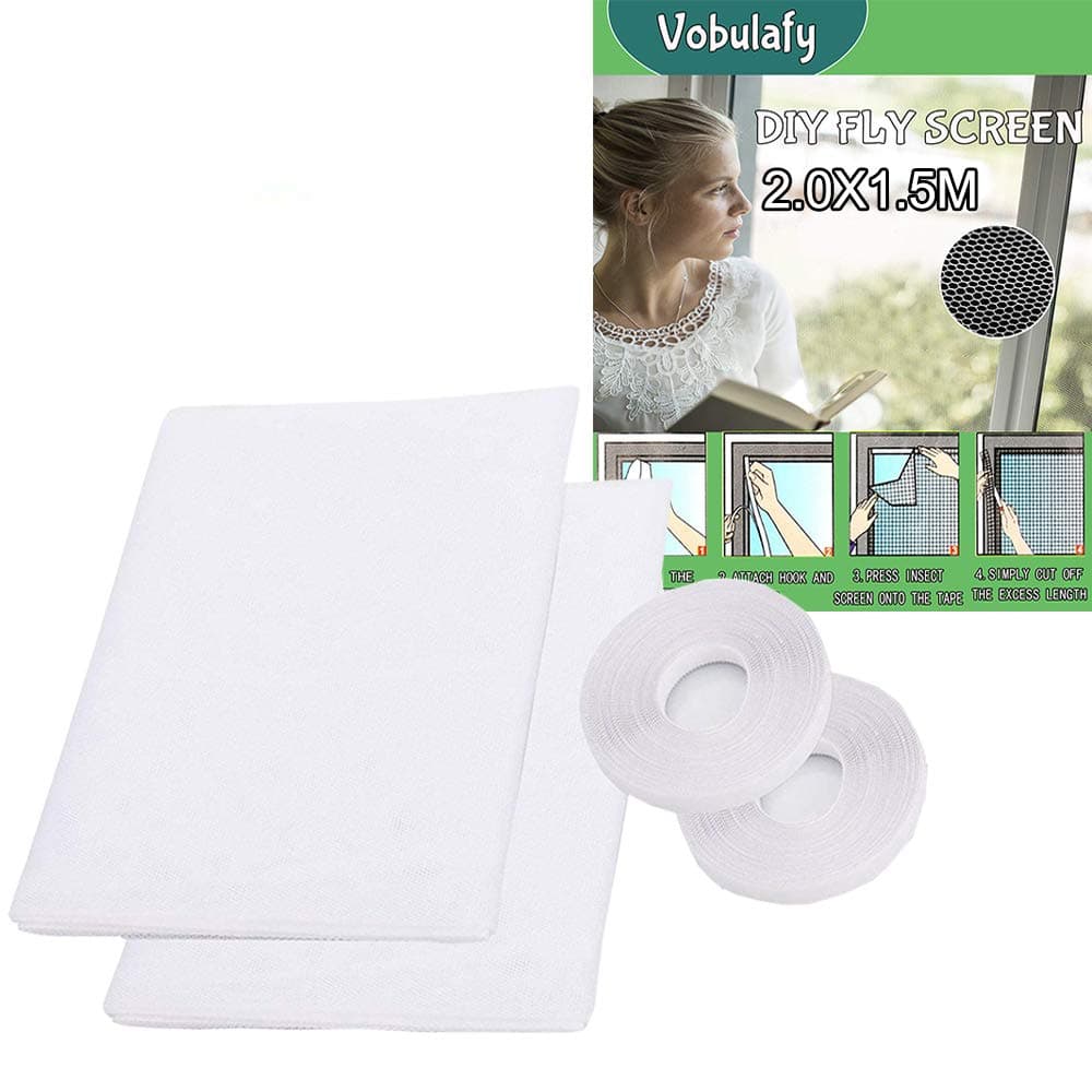 2 Pack Fly Screen Net for Window, Insect Screen Mesh Mosquito Protector Kit, 2.0m x 1.5m with 2 Rolls Self-Adhesive Tapes White, 2.Pro（Honeycomb mesh）