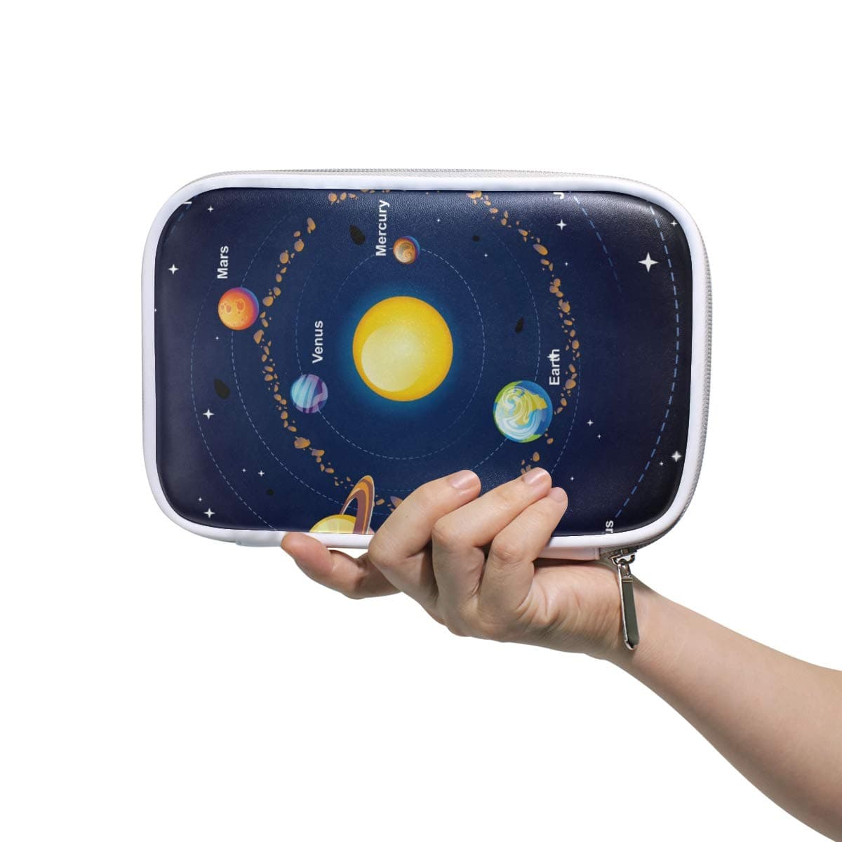 Pencil Case Solar System Space Galaxy Planets Pencil Holder Leather Pen Pouch with Zipper for Teen Girl Boy School Students Large Capacity Stationery Bag Multi-Function