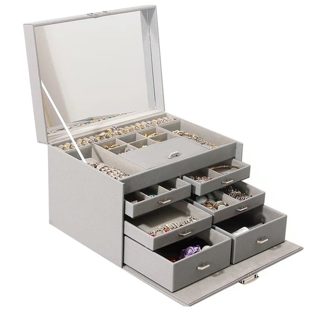 UnionPlus Grey Lockable Jewelry Box Organizer Holder (Grey-Small)