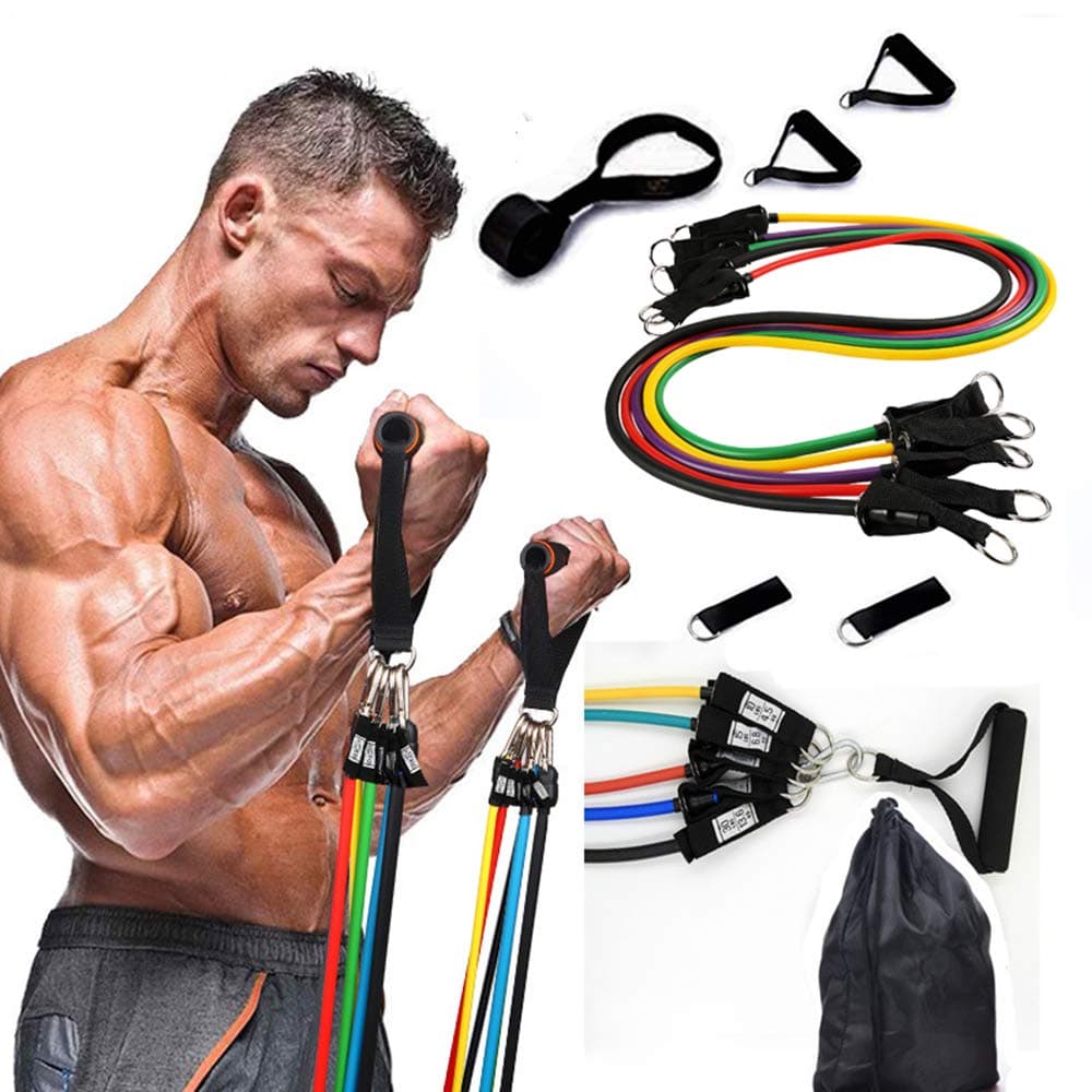 Exercise Resistance Bands Set, Workout Tension Bands Pull Ropes Workout Resistance Tubes up to 100 lbs Waist Arm Leg Strength Training Bodybuilding for Yoga,Pilates,Physio Home Gym Equipment