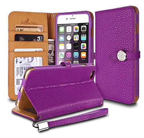 iPhone 6s Plus (5.5) Cases, iPhone 6 Plus (5.5) [Snow Fairy] Flip Cover Case [Premium Genuine Leather Kick Stand Series][Card Holder][Wallet] - [Leather Fit][Wrist Strap] Bull Leather Case Purple