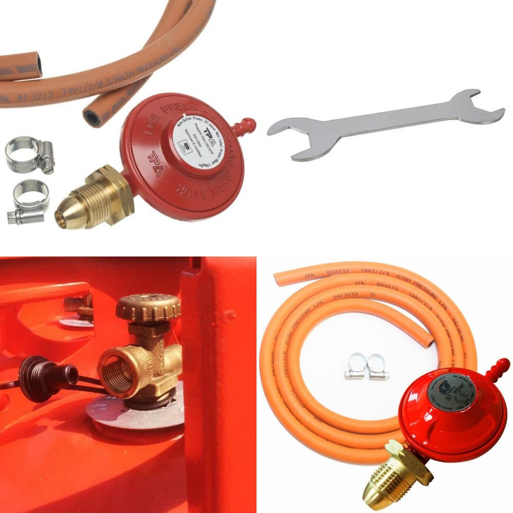 Kimberley Hardware BBQ Screw On Propane Regulator, Hose, Spanner & Clips Kit Barbecue Patio Gas