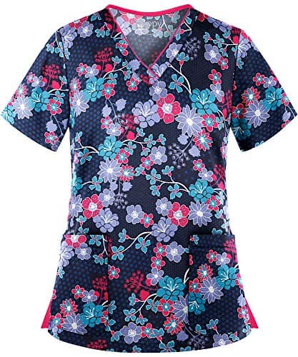Women's Stretch Sakura Navy Scrub Top