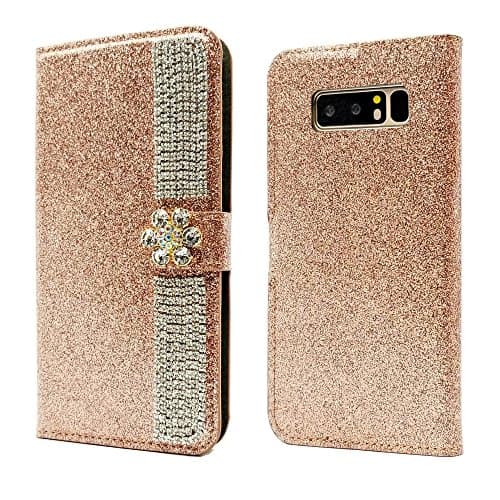 Samsung Galaxy Note 8 Case (6.3"display), Luxury Crystal Wallet Protective Shell Cover Case with Strap for Samsung Galaxy Note 8 (Rose Gold)