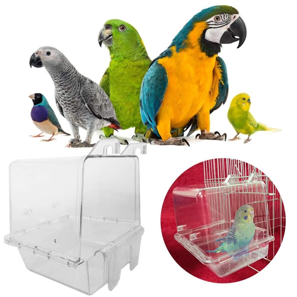Parrot Bathtub Acrylic Harmless Bird Bath Cube Portable Bath Shower Box Hanging Bird Bathing Supplies Cage Accessories