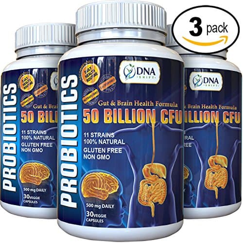 DNA Shift® Best Probiotics Supplements Gift Pack - Prebiotics and Probiotics 50 Billion CFU - 100% NATURAL - 11 Live Strains for Antibiotics, Digestive &amp; Brain Health in Probiotic (3-PACK)