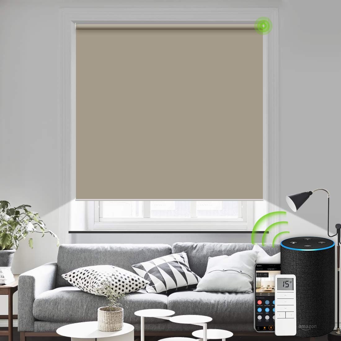 Yoolax Electric 100% Blackout Roller Blinds Capable with Alexa Google Smart Home Remote Control Wireless and Rechargeable Window Shades for Home and Office Customized Size (Coffee)