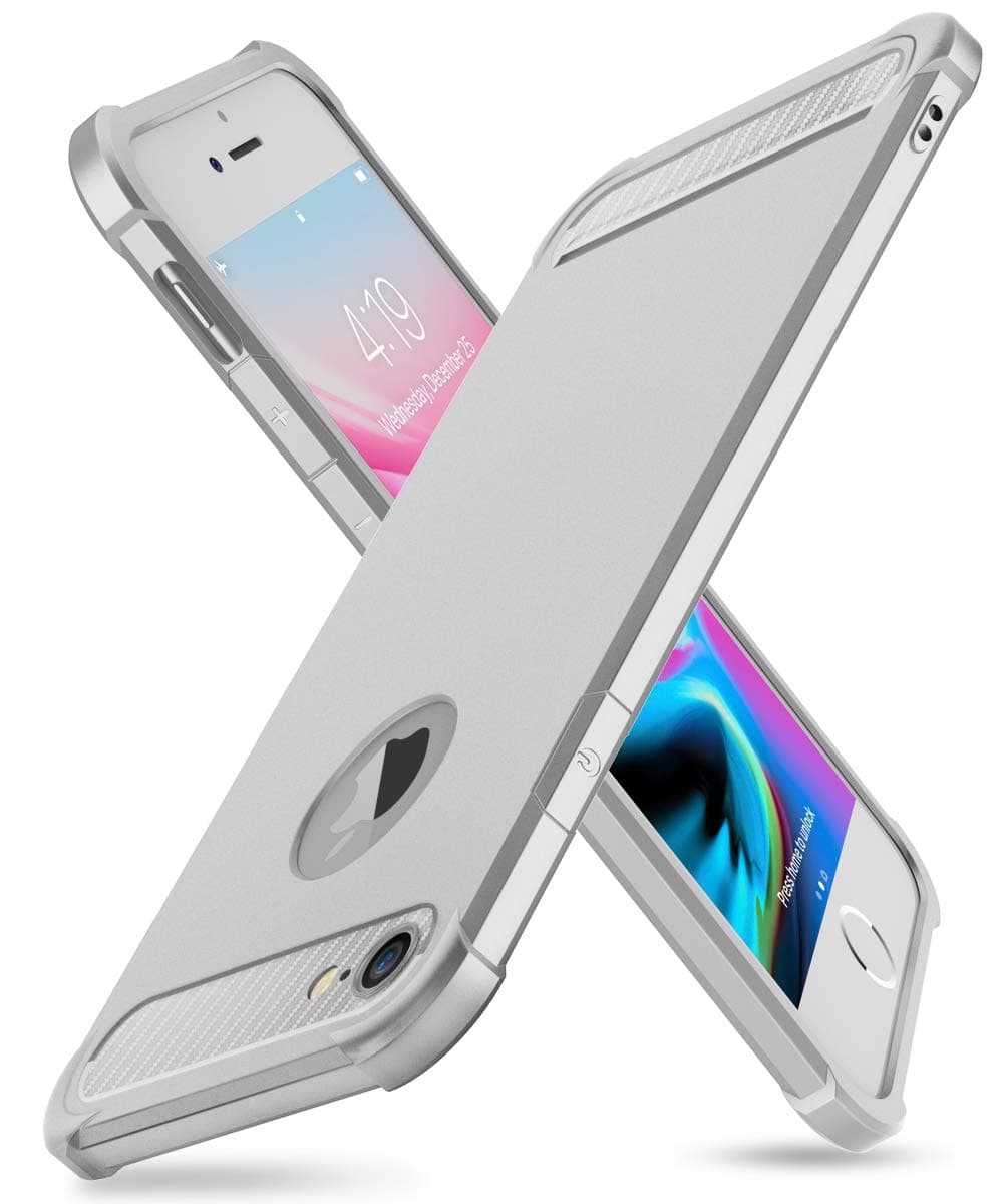 iPhone 8 Case, iPhone 7 Case, SUPBEC Shockproof Wallet Case with Card Holder, with Screen Protector [x2] [Slim Tough Armour] Full Body Protective Silicone Phone Case for iPhone 7/8, 4.7", Sliver