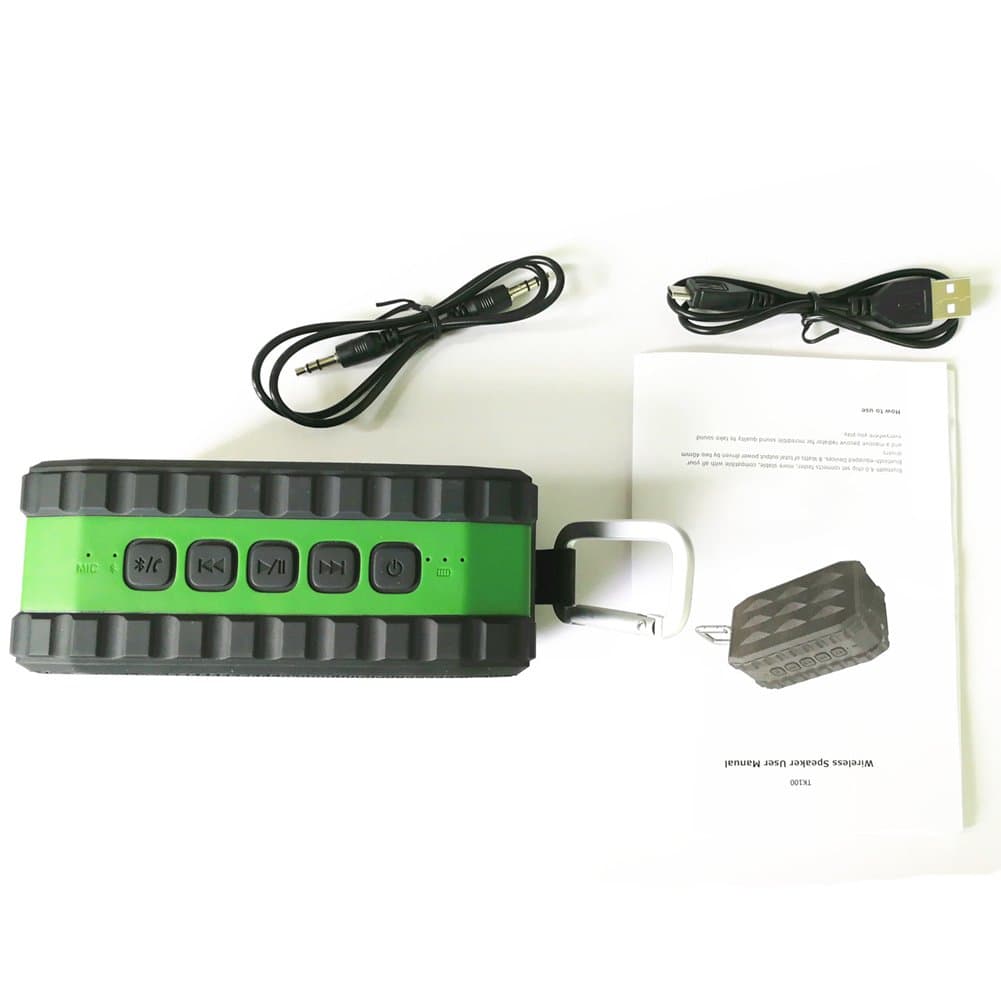 Outdoor Bluetooth Waterproof Speakers Wireless Bluetooth V4.0 Speaker , 6-12 Hours Playtime, IPX6 Outdoor/Shower Use, Built-in Mic, SD/TF card Play with Superior Sound (Green)