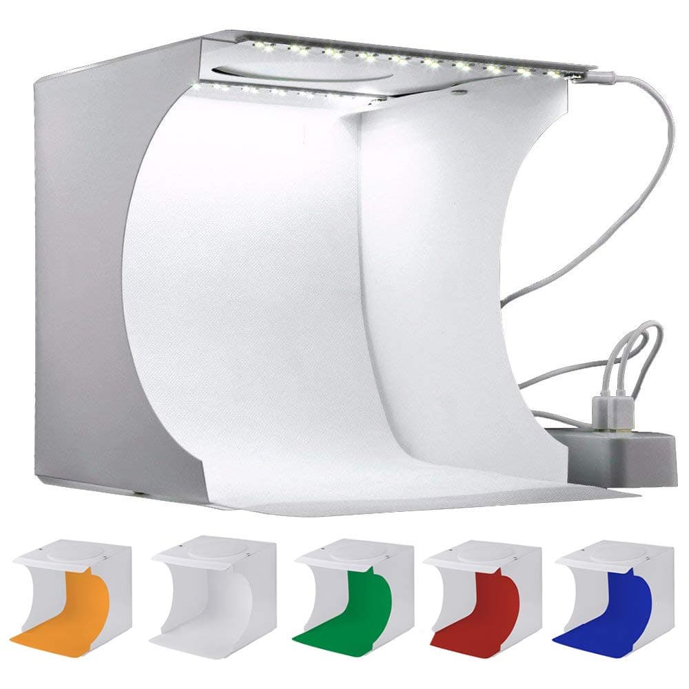 Portable Photo Studio,LED Mini Folding Photo Studio Box Booth Shooting Tent Kit 8Inch (6 Colors Backdrops) [Energy Class A+]