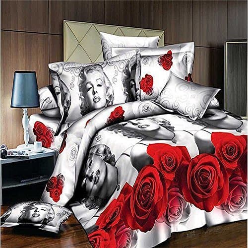 UNIKEA 3D Printed Bedding Set Marilyn Monroe Queen Size Duvet Cover+Bed Sheet+2 Pillowcases ,Comforter is not including