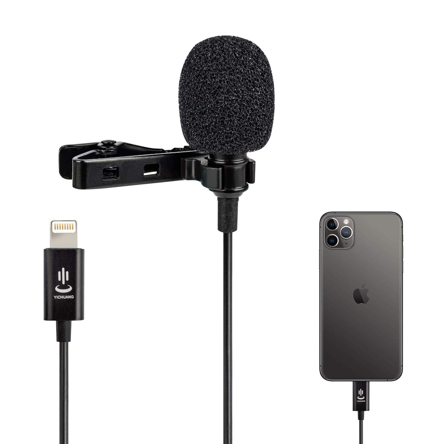 Professional Lavalier Lapel Microphone Omnidirectional Condenser Mic for iPhone 7/7 plus/8/8 plus/11/11 Pro/12,iPhone X/XS/XR, YouTube Vlogging Facebook Interview Livestream Video Recording(1.5M)