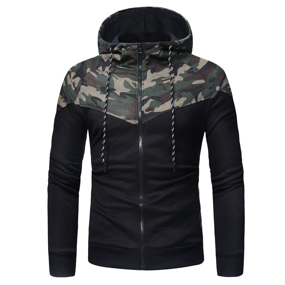 Men's Zipper Jacket Long Sleeve Casual Plus Size Camo Pullover Hoodies Sweatshirt for Outdoor Sports