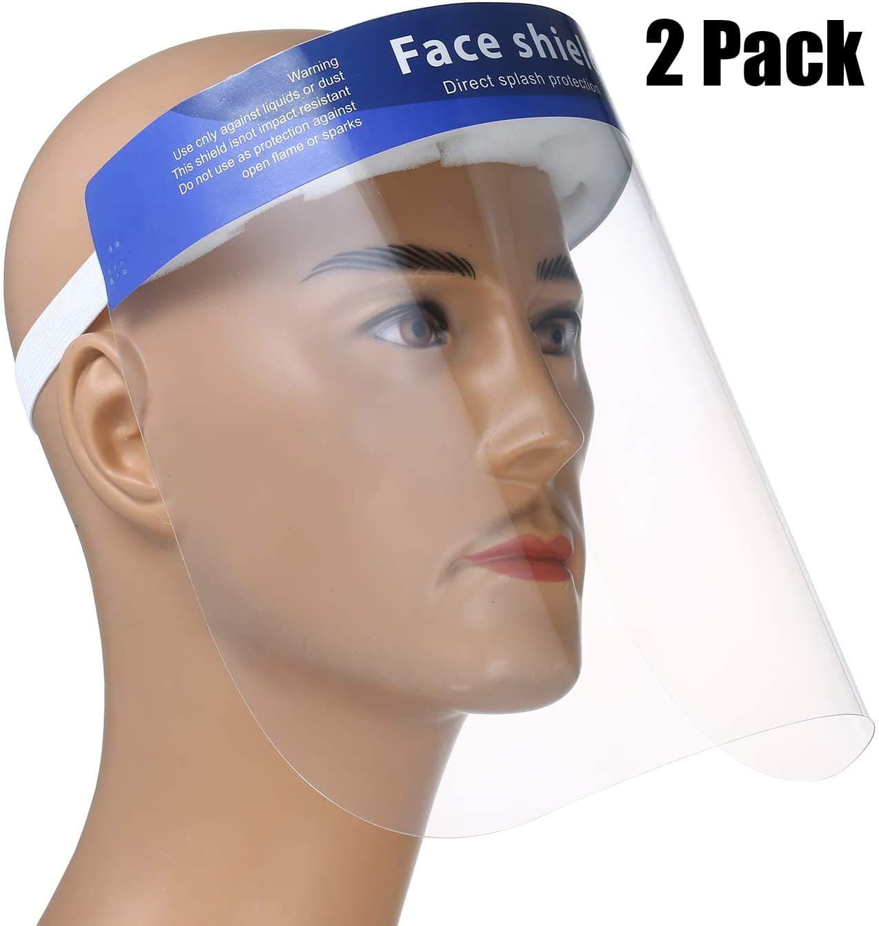 Face Shield,2 Pack Reusable Protective Face Visor with Clear Film, Adjustable Band and Sponge against Splash