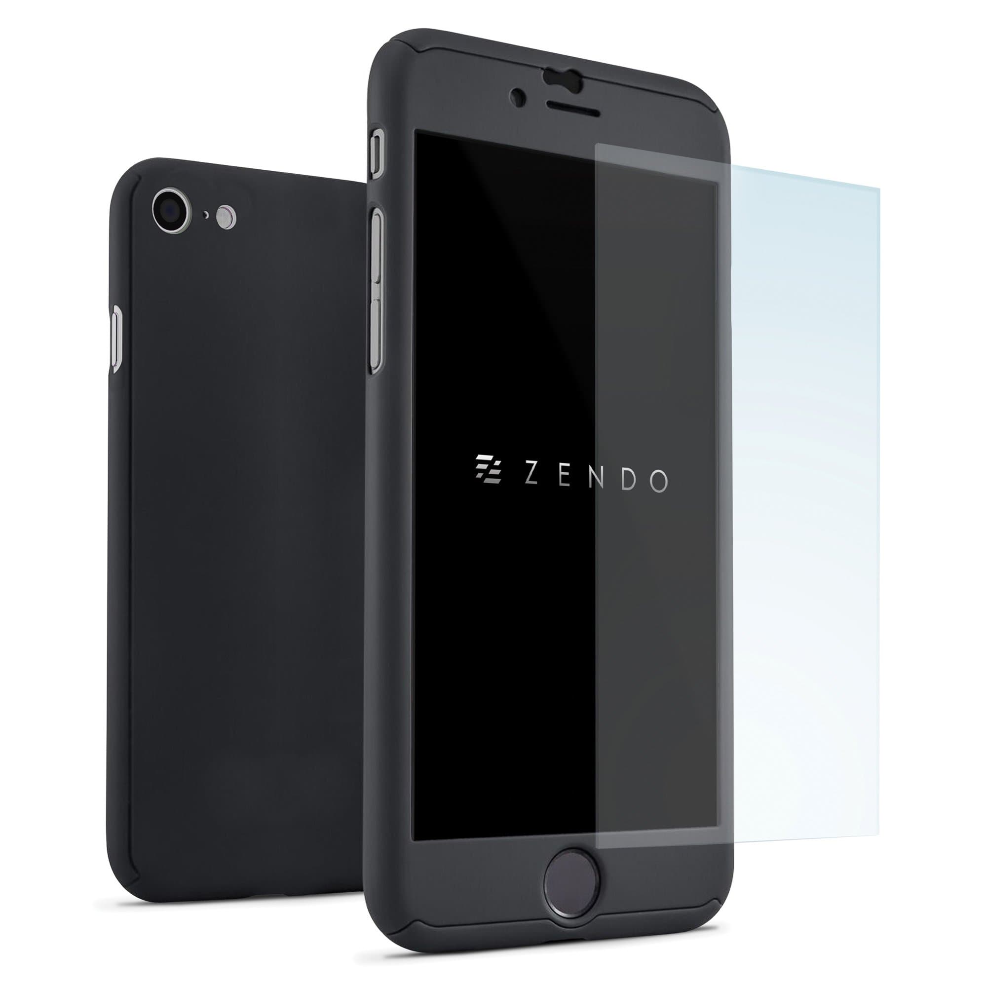 ZENDO iPhone 8/7 Case ULTRA THIN + 9H Anti-Scratch Screen Protector | NanoSkin UltraSlim 360° Full-Cover Case [iPhone 8/7 | Black]