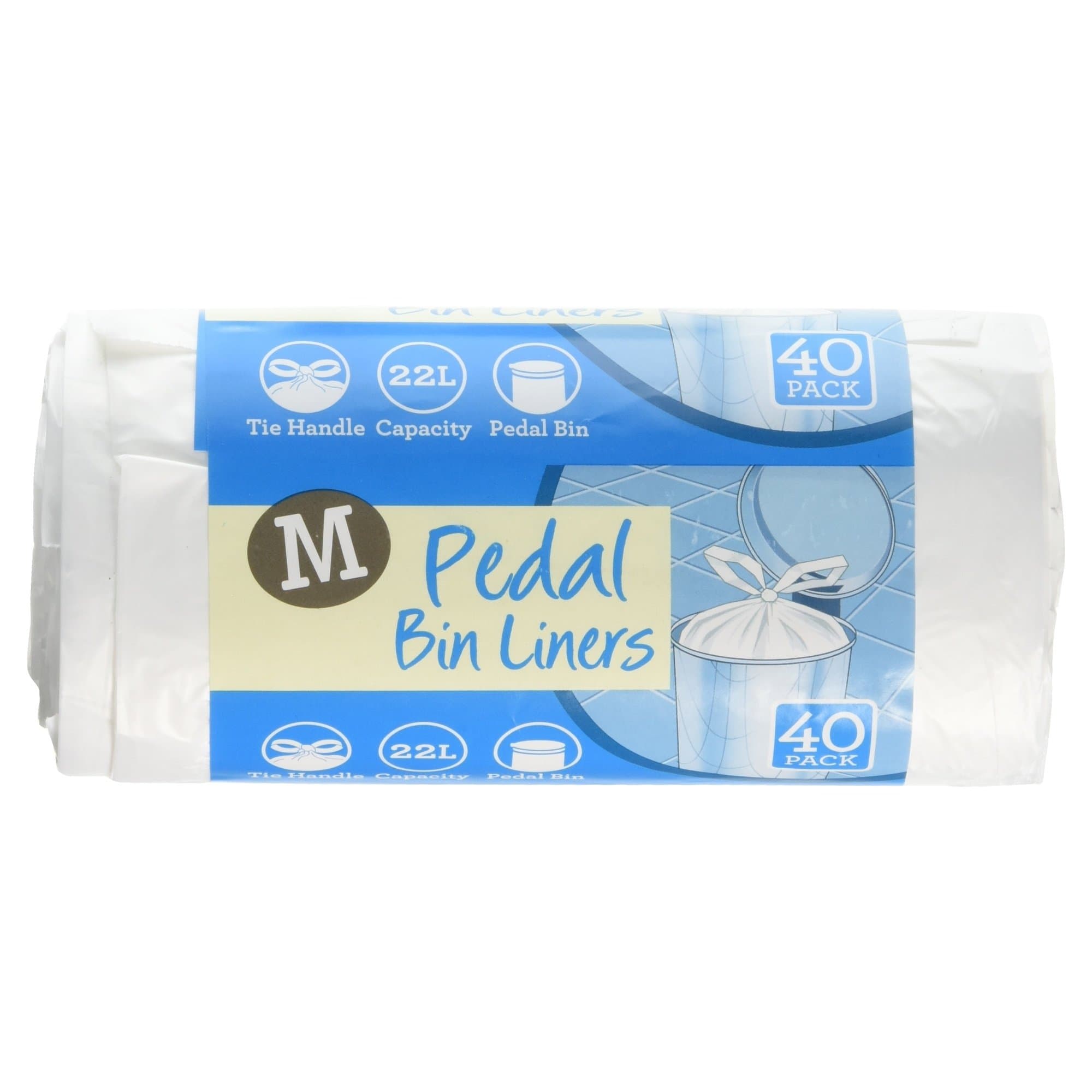 Morrisons Tie Handle Pedal Capacity Bin Liners, 22L Capacity, 40 Bin Liners