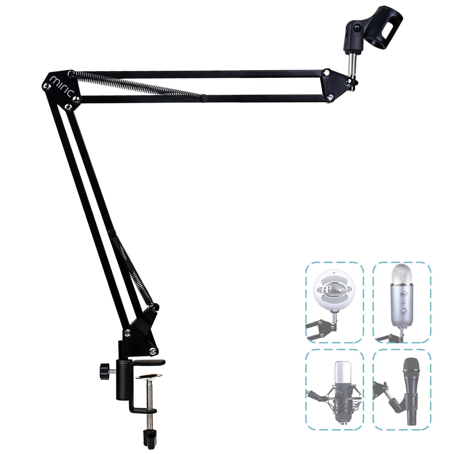 Miric Microphone Arm Stand Adjustable Desktop Fold Mic Suspension Boom Scissor Arm Stand Holder With Shock Mount Clip Stand pefect for Radio Broadcasting Studio, Voice Over Sound, Stages and TV Stations
