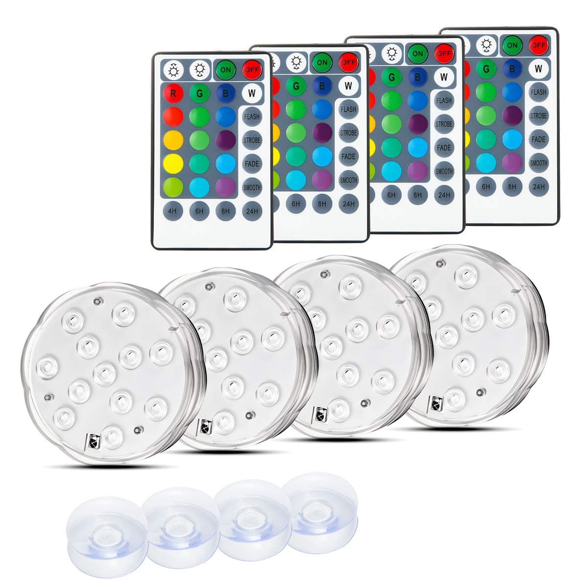 Submersible LED Light, Focuspet Multi-Color Underwater Lights with Remote Control Timing 12-LED Waterproof Ideal for Vase Swimming Pool Aquarium Fish Tank Party Christmas Decoration Lights 4 PCS