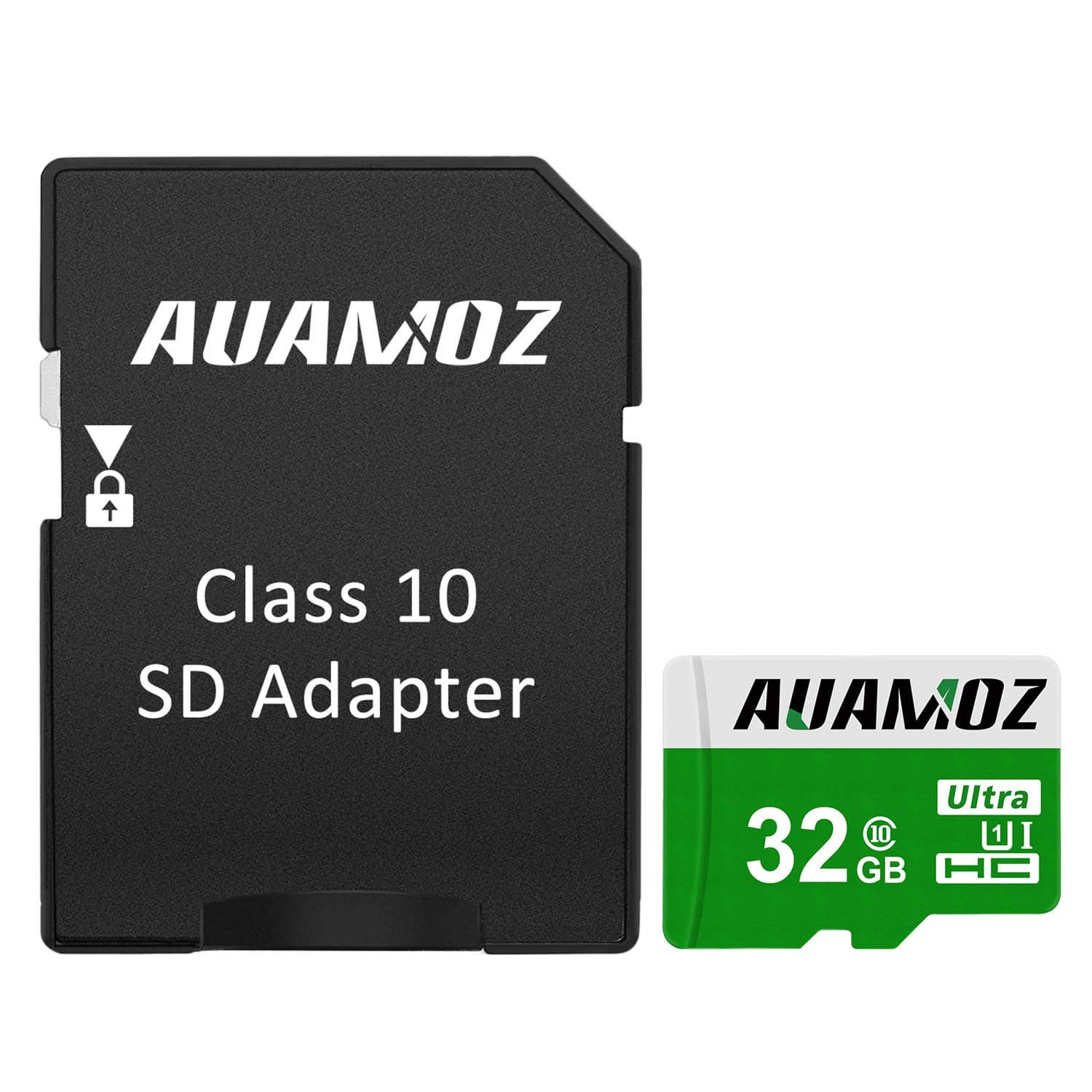 Micro SD Card 32GB, AUAMOZ Micro SDHC Class 10 UHS-I High Speed Memory Card for Phone,Tablet and PCs - with Adapter (Green/White)