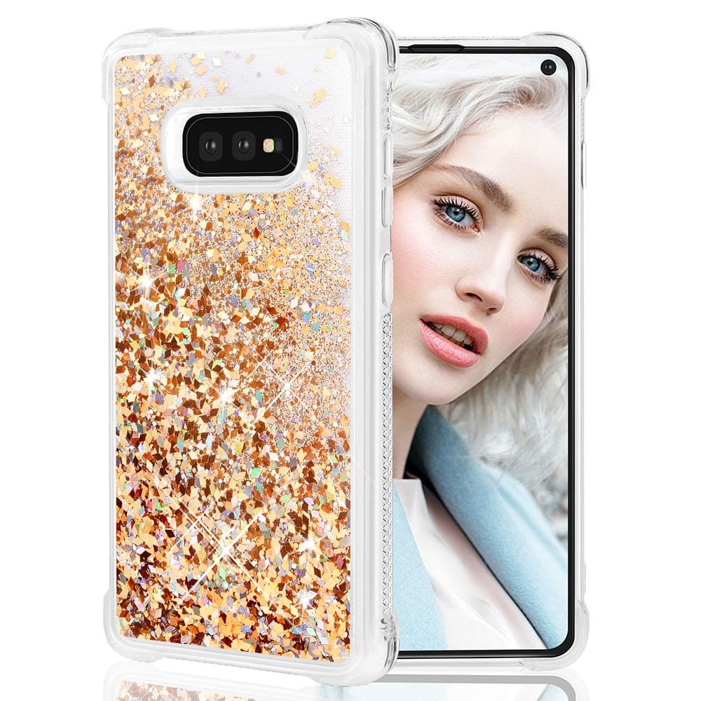 Maxdara Case for Galaxy S10e Glitter Case Liquid Bling Luxury Sparkle Pretty Fashion Cute Reinforced Corners Shockproof Protective Case for Girls Women S10e Case (Gold Silver)