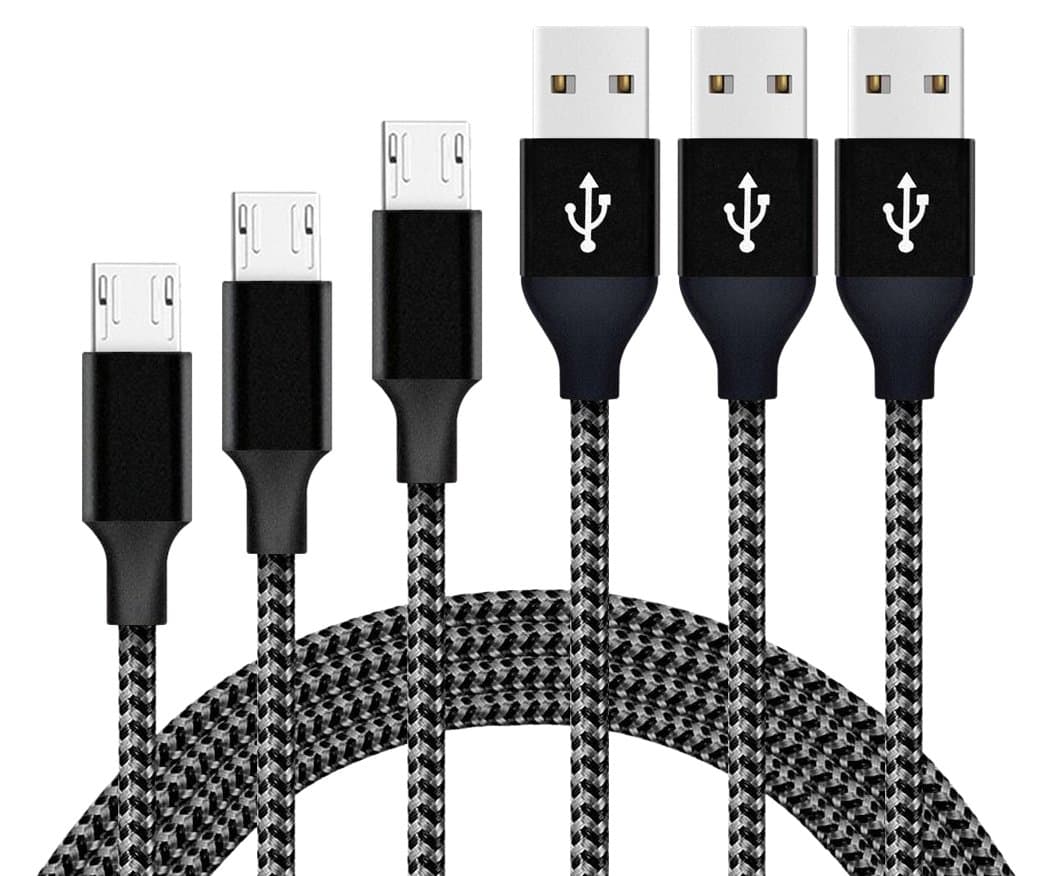 ONLINER Micro USB Cable,3Pack 3FT/6FT/10FT Long Nylon Braided Android Charger USB to Micro USB Charging Cable Samsung Charger Cord for Samsung Galaxy S7 Edge/S7/S6/S4/S3,Note 5/4/3 (Black White)