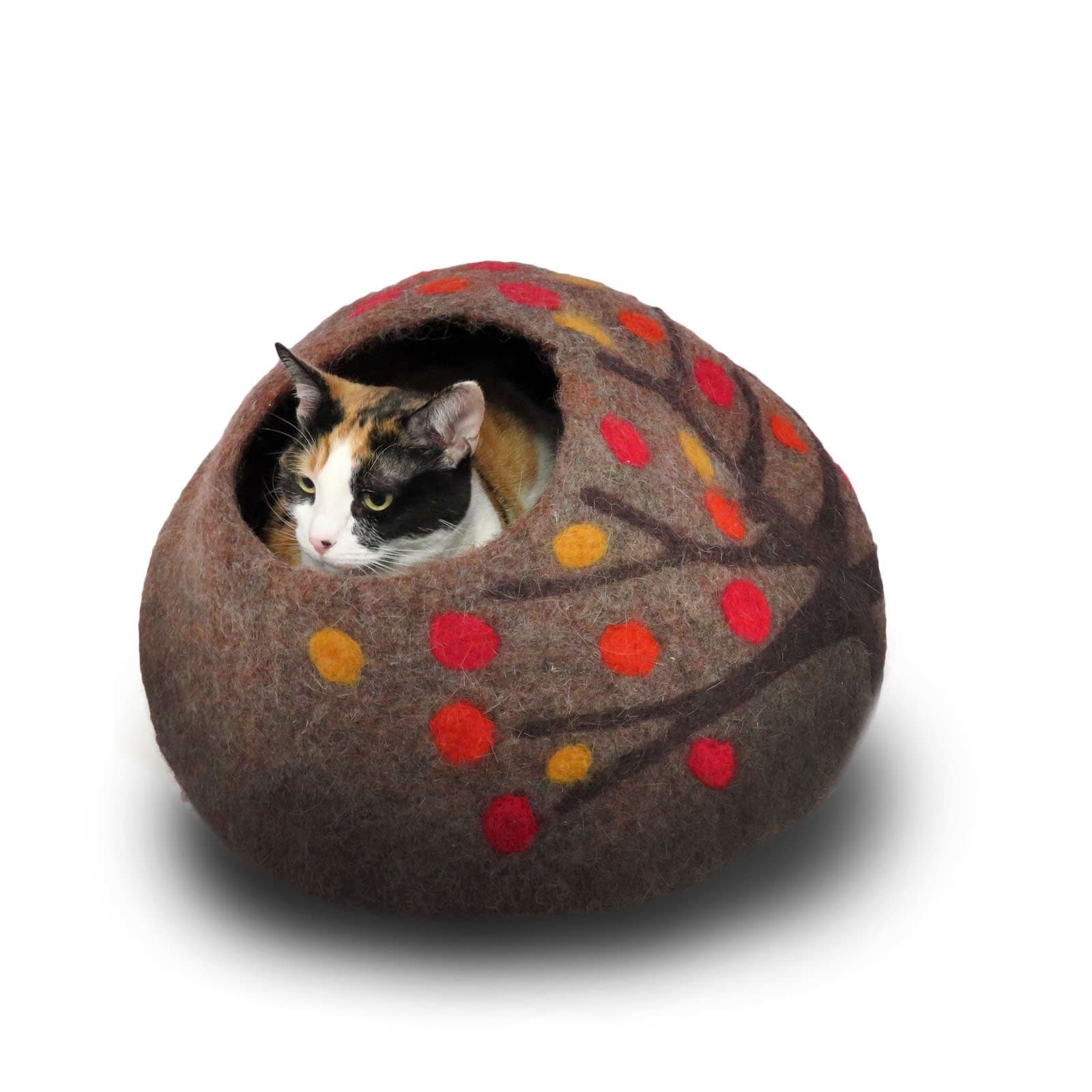 Wool Cat Cave and Bed - Eco Kitty Cave - eco Friendly, fair Trade, Handmade, Organic cat Bed and Hideout - 20" Extra Large (X-Large, Orange Crush)