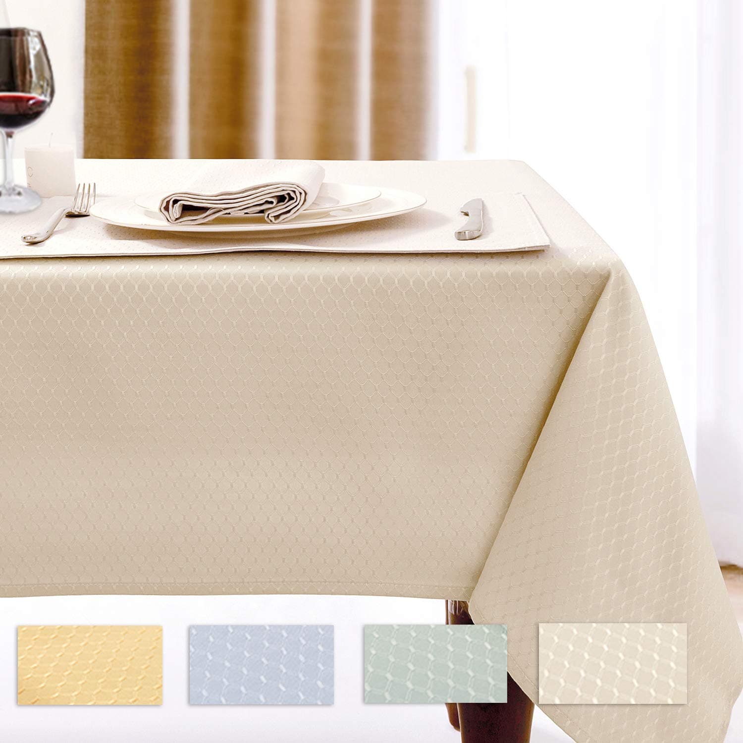 Lotmat Rectangle Table Cloth Waterproof Decorative Diamond Jacquard Tablecloth Elegance Oblong Table Cover Washable Great for Everyday Use Party Dining Kitchen Room, Beige 52×70 Inch