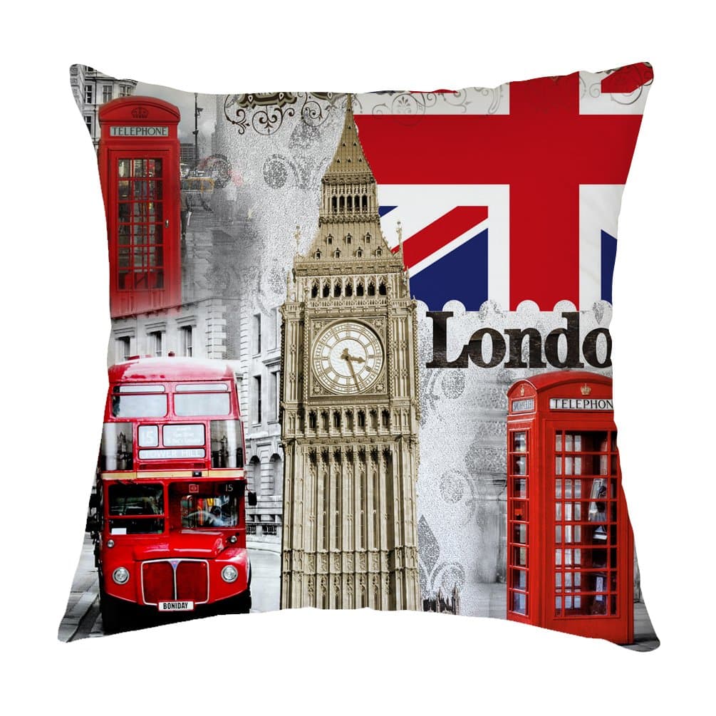 Retro London Union Jack Big Ben Polyester Throw Pillow Case Cushion Cover Home Sofa Decorative 18 X 18 Inch