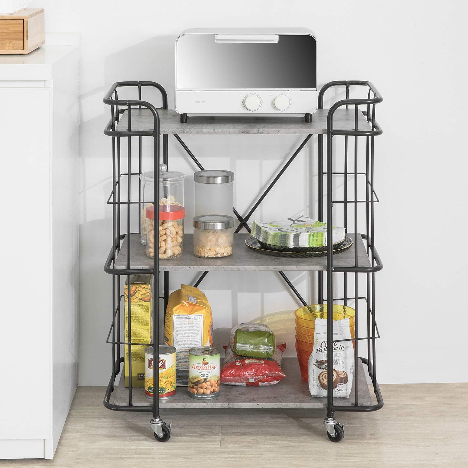 Haotian Bar Serving Cart Home Myra Rustic Mobile Kitchen Serving cart,Industrial Vintage Style Wood Metal Serving Trolley (FKW93-HG)