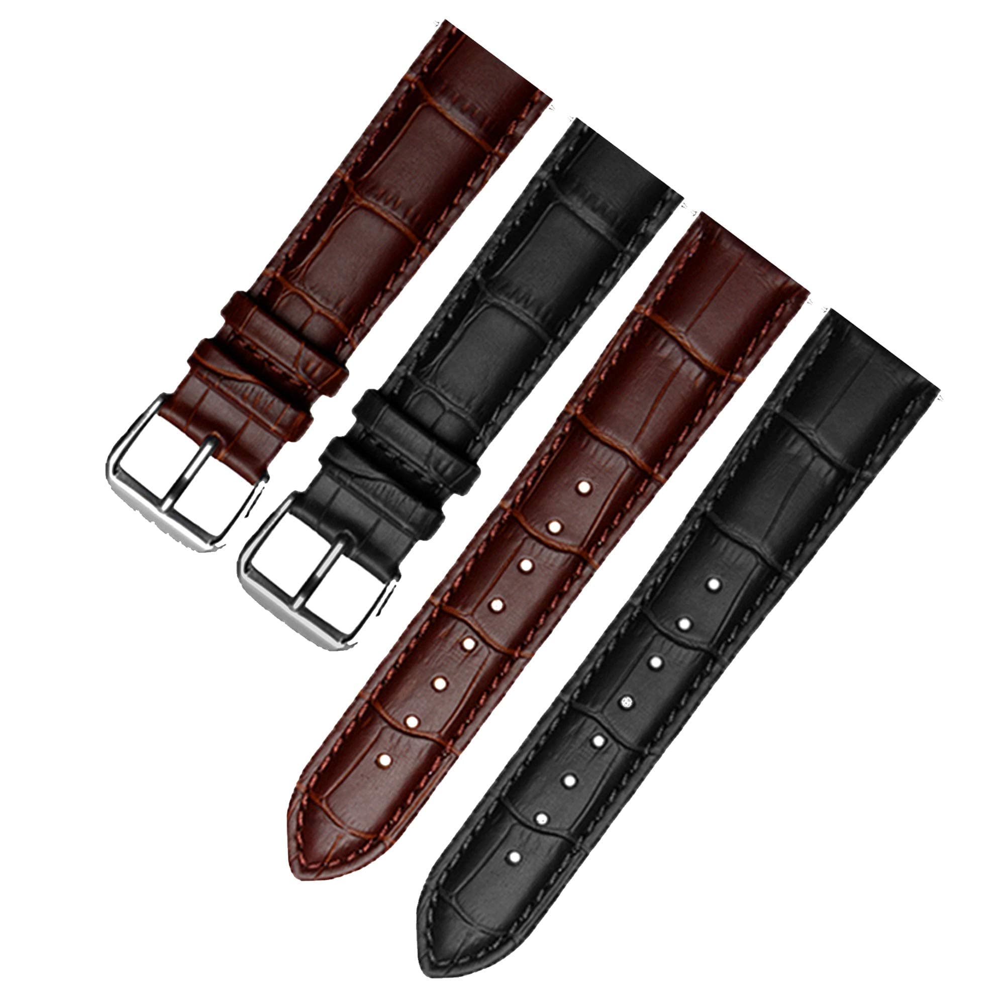 (Twin Pack) Quick Release Genuine Leather Watch Straps Black/Brown