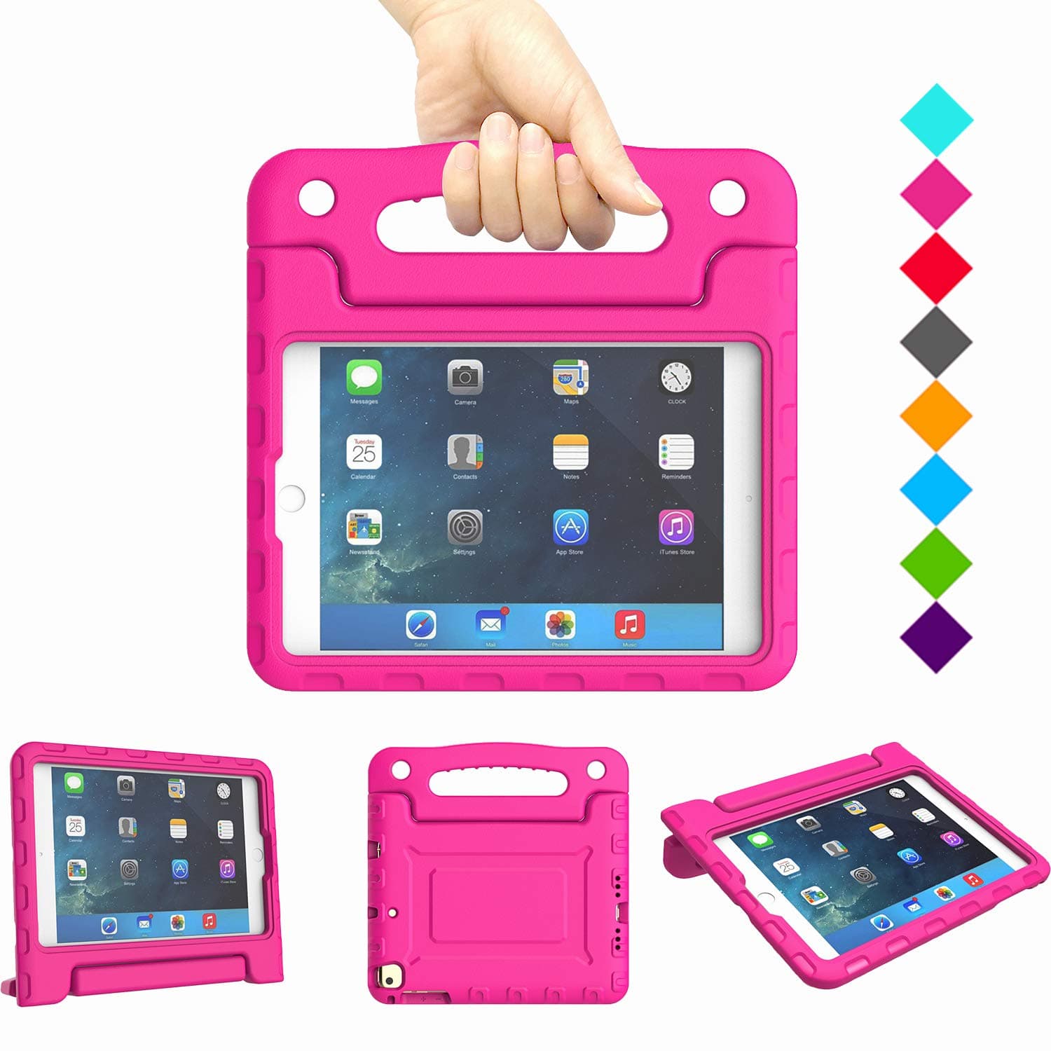 Kids Case for iPad Mini 1 2 3 4 5 Generation - Lightweight Shockproof Convertible Protection Cover with Built-in Handle Stand Children Tablet and 2019 - Retina Display (Rose)